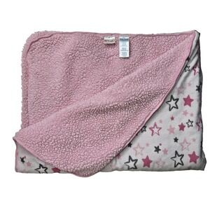 Kidgets Baby Blanket Pink Gray Stars Chamois Thick Soft Sherpa